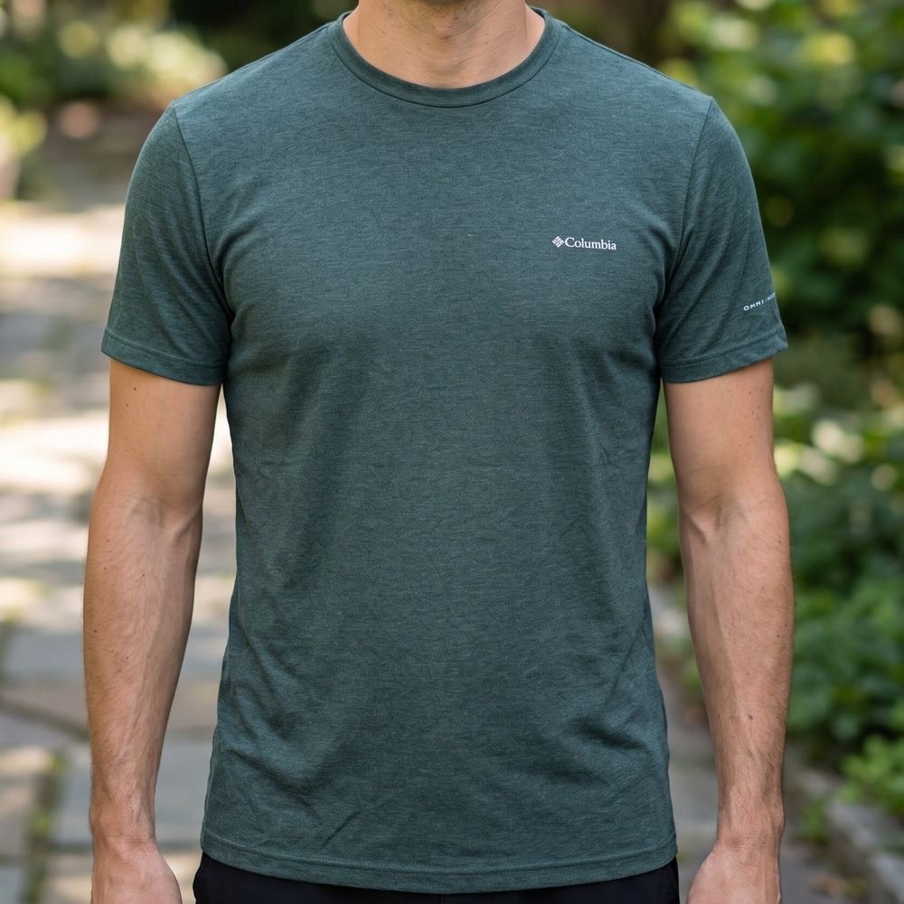 Columbia Sportswear Mens Short Sleeve Heathered Forest Green Crew Neck Tee Shirt